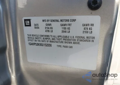 2005 Buick Lesabre Custom from USA, damaged, VIN 1G4HP52K95U152056